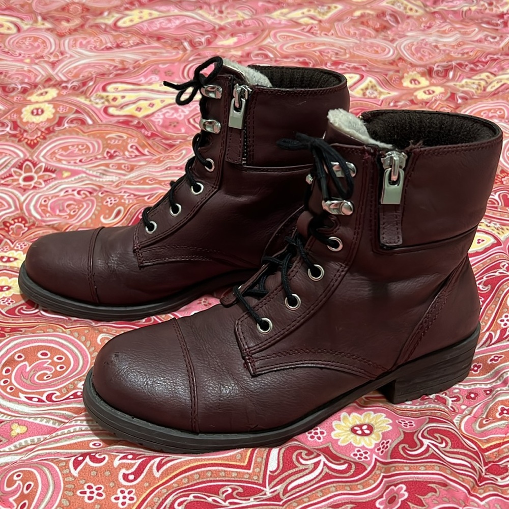 Burgundy Cuffed Ankle Boots